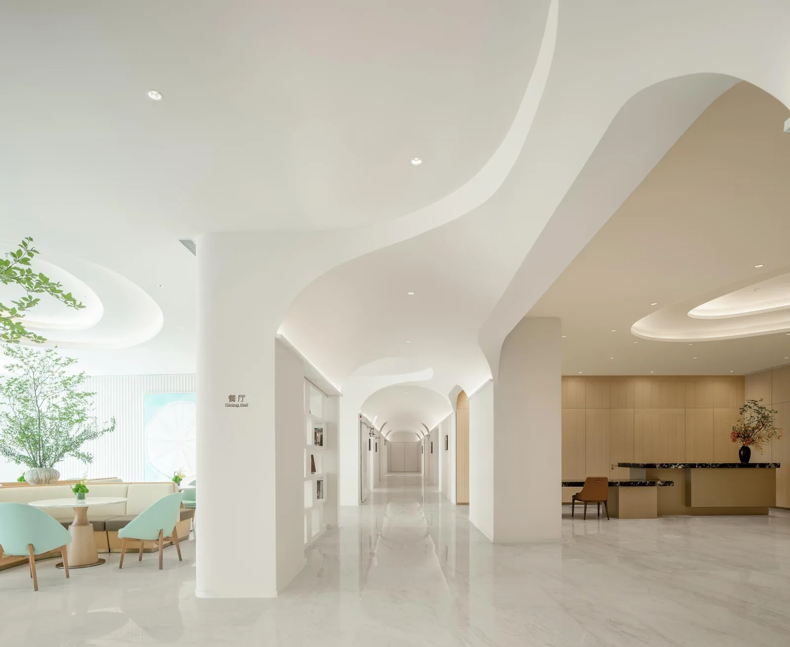 Hospital reception and living-area interior