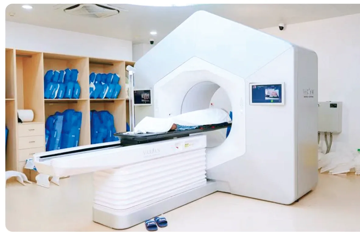 Varian Halcyon Intelligent Linear Accelerator treatment room (official hospital material)