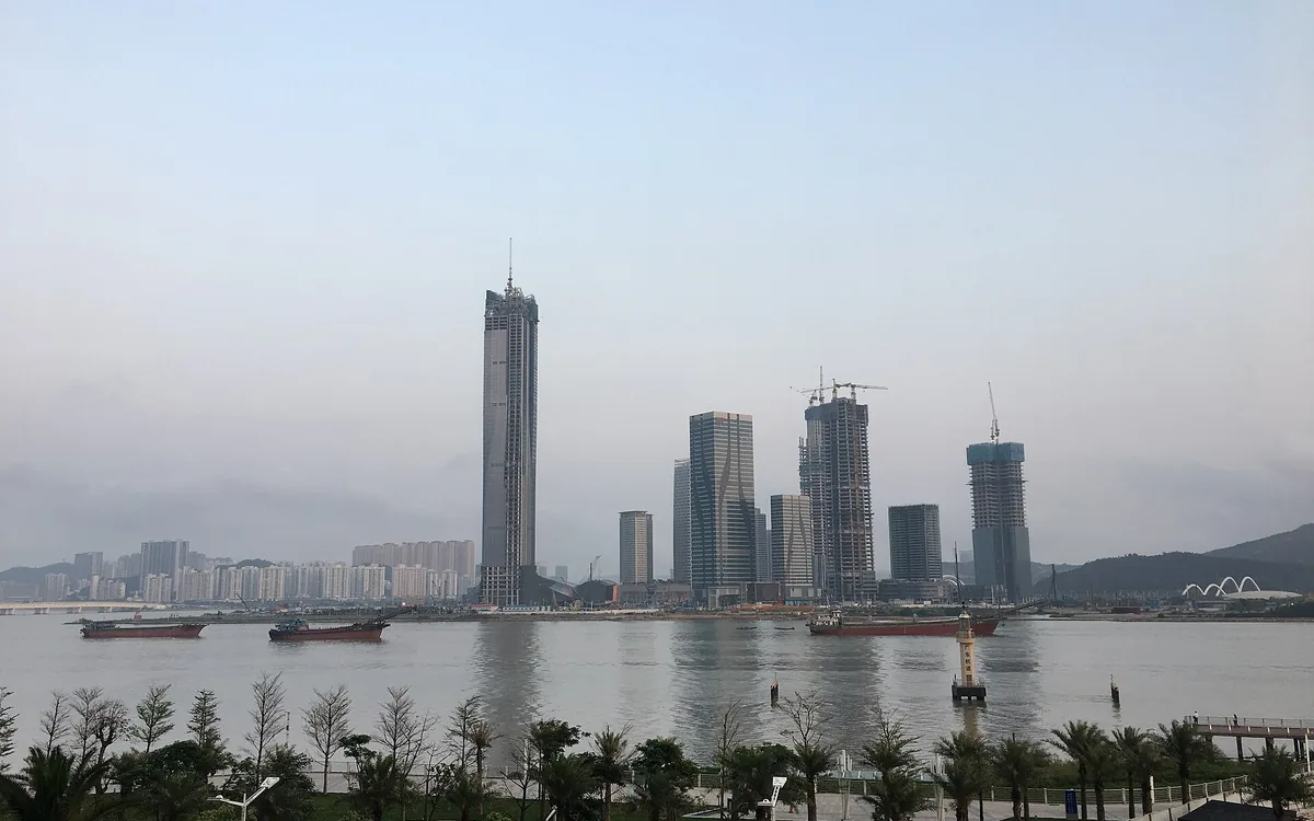 Hengqin skyline and seaside promenade in Zhuhai